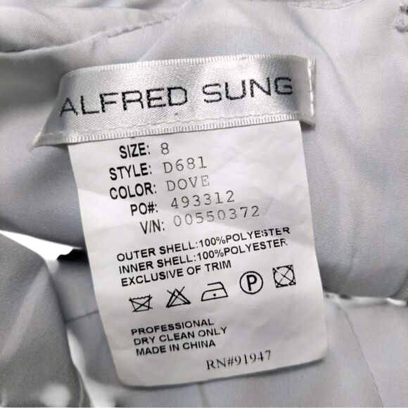 Alfred Sung Dove Gray A-Line Bow Cocktail Dress Sz 8 | Audrey Hepburn Jackie-O - Picture 8 of 11